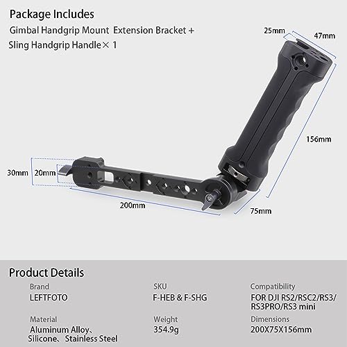 LEFTFOTO Gimbal Adjustable Silicone Sling Handgrip+Stabilizer Handle Extension Bracket kit,for DJI RS2/ RS3 PRO/ RS3 mini/ZHIYUN WEEBILL-S Gimbal Stabilizer,with NATO Clamp