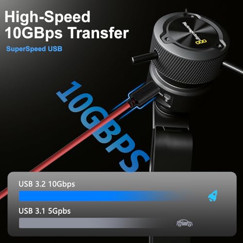 Alvin's Cables Ultra-Flexible Locking USB-C to USB-C Power Cable for Blackmagic Pyxis Monitor, URSA Cine EVF, USB-C 3.2 10Gbps Data Transfer Cable for Blackmagic Pyxis 6K or URSA Cine 12K, 3.3ft Red straight to straight