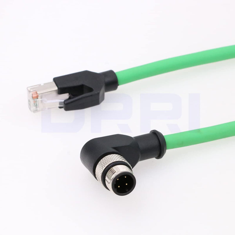 Right Angle M12 4pin D-Code Male to RJ45 Waterproof Ethernet Shielded Cat5E Cable for SMC Ex260 to Ethernet IP Automation Network 5M Elbow 4Pin