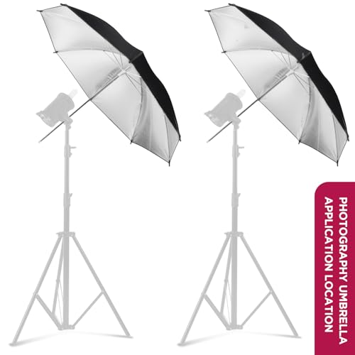 [2 Pack] 43" Black/Silver Reflective Umbrella Kit for Contrast, Concentrative Light, Studio/Outdoor Photo and Video Lighting Accessories 2* 43" Black