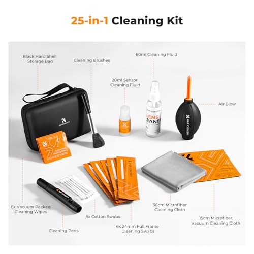 K&F CONCEPT 25 in 1 Camera Cleaning Kit, Full Frame Lens and Sensor Cleaner 24mm