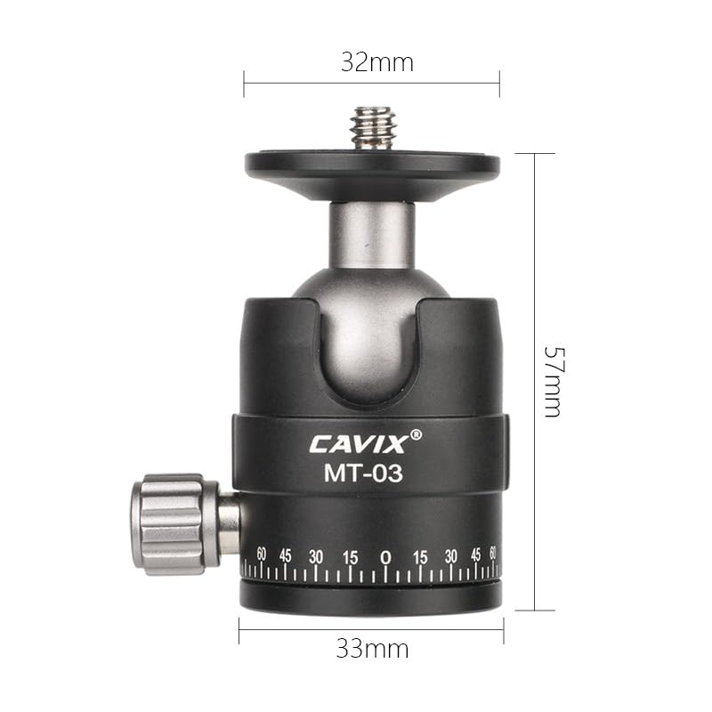 CAVIX Mini Ball Head with 1/4" Screw 3/8" Thread Mount 360 Degree Panoramic Metal Tripod Head Max Load 11lb/5kg HB03A