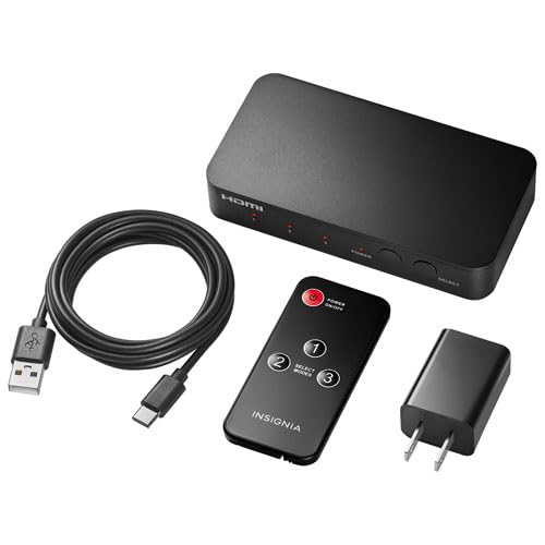 INSIGNIA TV, Monitor & Display Adapters – 4K Ultra HD, 60W Power Delivery, USB 3.0 5Gbps – Compatible with MacBook, iPad, Chromebook, Windows Laptops (3-Port HDMI Switch) 3-Port HDMI Switch