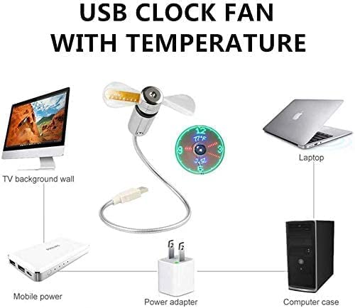 New USB Clock Fan with Real Time Clock and Temperature Display Function,Silver,1 Year Warranty (Temperature and Clock)
