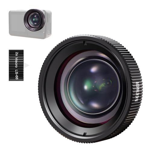 NEEWER LS-68 Macro Lens Compatible with DJI Osmo Action 5 Pro/4 Action Camera + AC012 Mount Adapter for Osmo 360/5 Pro/4/3, 2X Magnification, 3-4cm Focal Distance, Close Up Photography Accessory