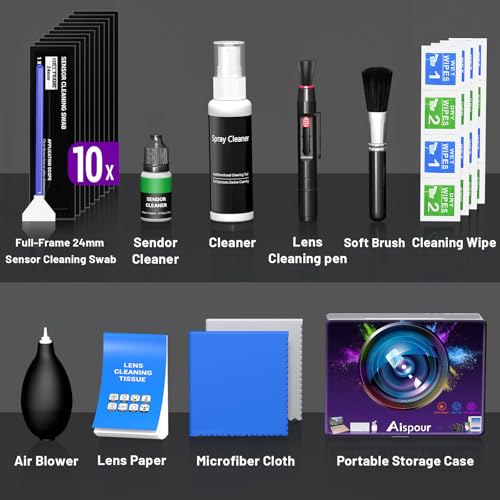 Camera Lens Cleaning Kit with Pro 10x Sensor Swabs, Sensor Cleaner, Compatible with Canon, Nikon, Sony mirrorless DSLR Camera (Enhanced Version) Enhanced Version