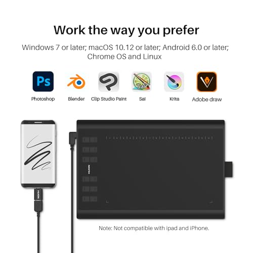 HUION Inspiroy H1060P Graphics Drawing Tablet and Palm Rejection Artist Glove