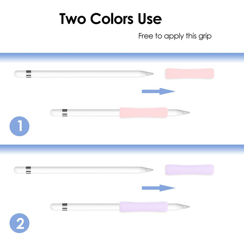ProElife 2-Pack Ergonomics Grip Holder Silicone Protective Sleeve Cover for Apple Pencil 2nd 2021 & 1st Generation iPad Pro 11'' 12.9'' 2021/2020/2018 Stylus Accessories Kits (Pink/Purple) Pink/Purple