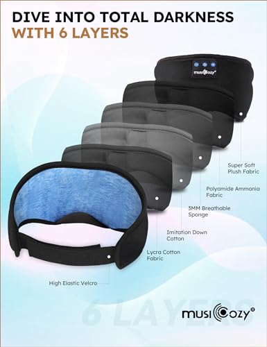 MUSICOZY Sleep Headphones Bluetooth Sports Headband, Wireless Music Sleeping Headphones Sleep Eye Mask Earbuds for Side Sleepers Workout Running Travel Yoga Office, Pack of 2