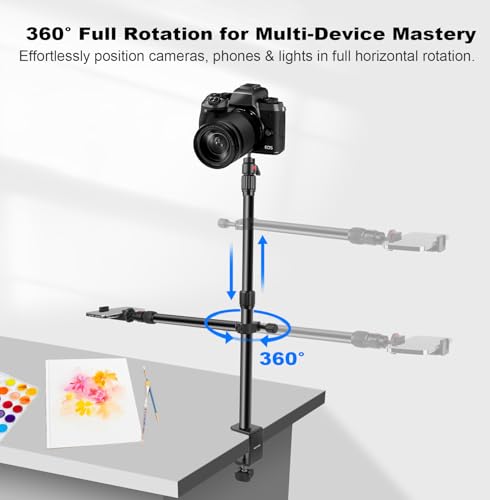 Camera Desk Mount Table Stand with Magic Arm & Ball Head, Table Light Stand with C Clamp, Webcam Desk Camera Mount for DSLR Ring Light Mic Live Streaming Vlog (811003) 811003 - Table Stand with Horizontal Arm