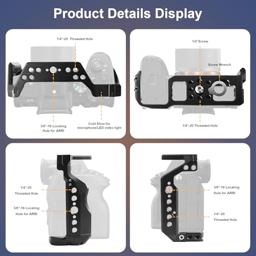 ILCE-7RM5/A7RM5/Alpha A7R V/A7R5 Camera Cage,ILCE-7M5/Alpha 7 V/A7M5 Cage with Cold Shoe Mount for ARCA and Compatible with ARRI 3/8”Interface and for Filmmaking or Vlog