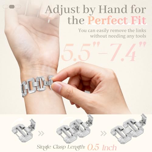 JR.DM Silver Chain Bracelet Band Stainless Steel Bracelet Strap Bundle Compatible with Apple Watch 38mm 40mm 41mm 42mm 44mm 46mm 45mm 49mm Women for iWatch Series 11/10/9/8/7/6/5/4/3/2/1/SE/Ultra