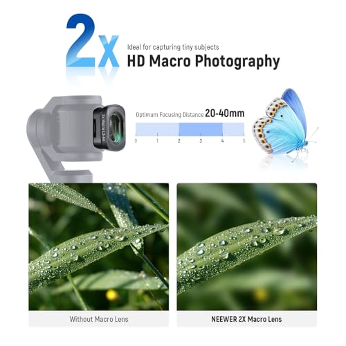 NEEWER ND8/PL ND32/PL ND64/PL CPL Black Diffusion 1/4 Filter for Mist Cinematic Effect 0.75x Wide Angle, 2X Macro Lens, Compatible with DJI Osmo Pocket 3 / Pocket 4 / Xtra Muse, FL-B16 0.75X Wide Angle&2X Macro Lens&ND/PL Filter Set