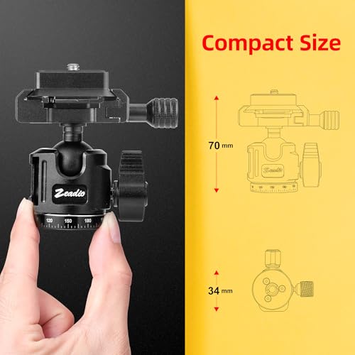 Zeadio Mini Ball Head, All Metal 360° Rotatable Panoramic Tripod Head with Arca Swiss Quick Release Plate, Compact Camera Mount for DSLR Cameras, Monopod, Tripod, Vlogging etc Arca Version
