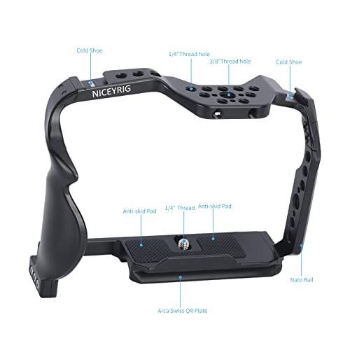 NICEYRIG GH7 GH6 Camera Cage for Panasonic Lumix GH7/GH6, DSLR Stabilizer Videomaking Rig Streamline Full Cage with Comfortable Grip, Quick Release Bottom Plate for Arca-Standard - 518