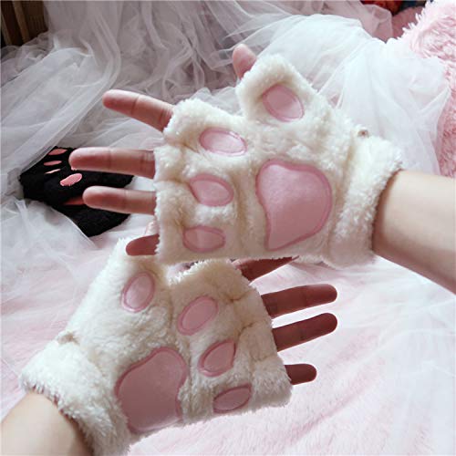 USB 2.0 Powered Stripes Heating Pattern Knitting Wool Cute Heated Paw Gloves Fingerless Hands Warmer White