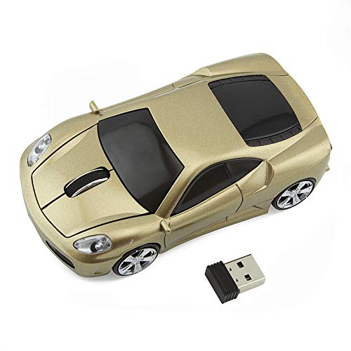 ECOiNVA Wireless Sports Car Mouse Optical 2.4G Nano USB AA Battery Desktop Laptop Mice (Gold) Gold