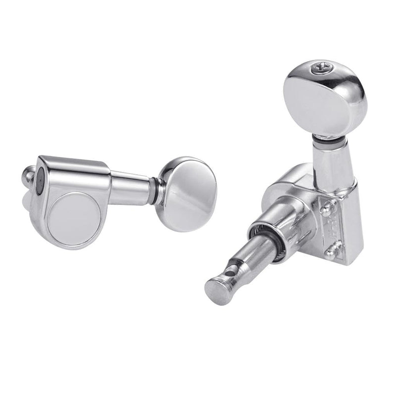 KAISH 6 Inline Guitar 2 Pin Tuners Tuning Keys Pegs Dual Pin Tuning Machine Heads for Squier Strat/Tele/Ibanez/Yamaha/Import Style Guitars Mini Oval Button Chrome