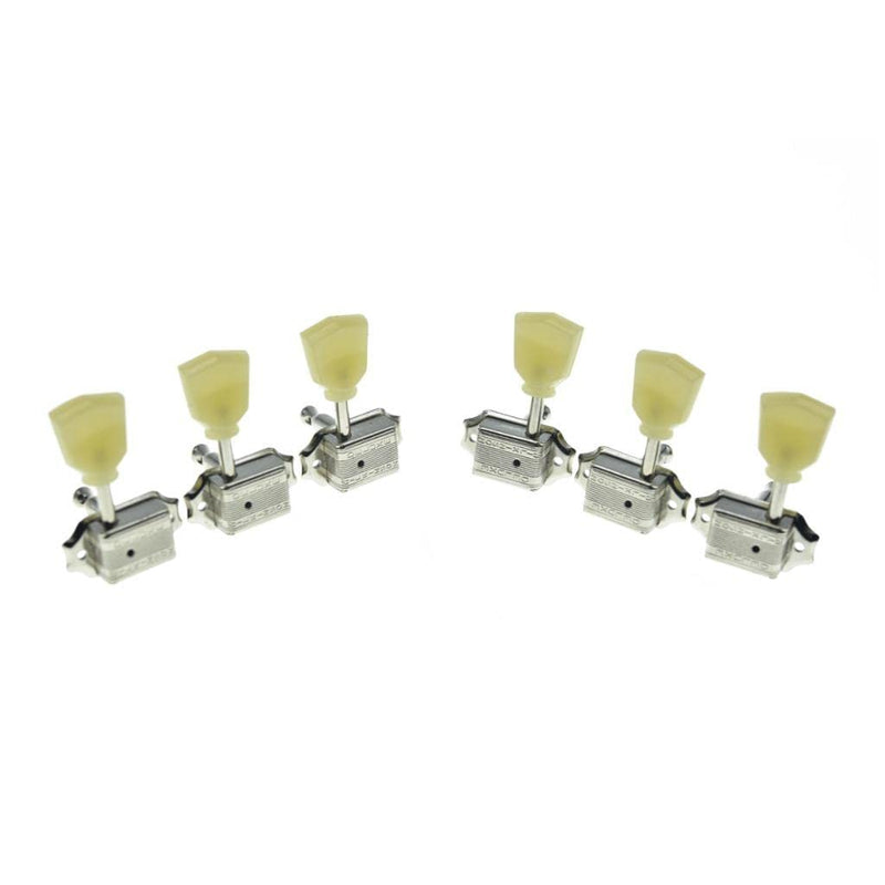 Wilkinson Nickel with Vintage Button 3x3 Deluxe Vintage Tuners Guitar Tuning Keys Machine Heads with Plastic Keystone Buttons for Les Paul/SG/ES, (K1948)