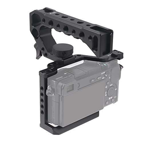 Hersmay A6500/A6400/A6300 Camera Cage Video Stabilizer with Top Handle for Sony A6500 A6400 A6300 A6000 A6100 Cameas DSLR Rig with Cold Shoe,Handle Locating Holes,Multiple 1/4" 3/8" Screw Holes