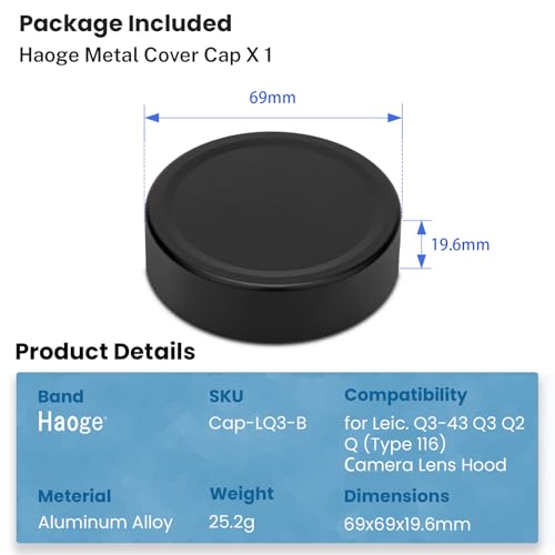 Haoge Metal Front Lens Cap Cover for Leica Q3 Q3-43 Q2 Q Type 116 Type116 Digital Camera Accessories Black