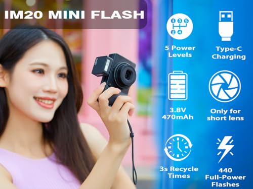 Godox iM20 with Diffuser Godox Flash USB-C Charging, Camera Flash GN 12, with 5 Levels Flash Power, 440 Full-Power Flashes Mini Flash for Sony zv1/Sony zve10 /Ricoh gr3/Fuji f1【not for ZV-1F】