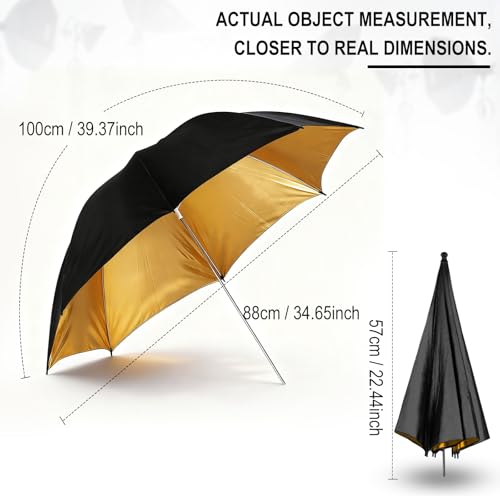 [2 Pack] 33in Black Gold Photography Flash Umbrella black/gold