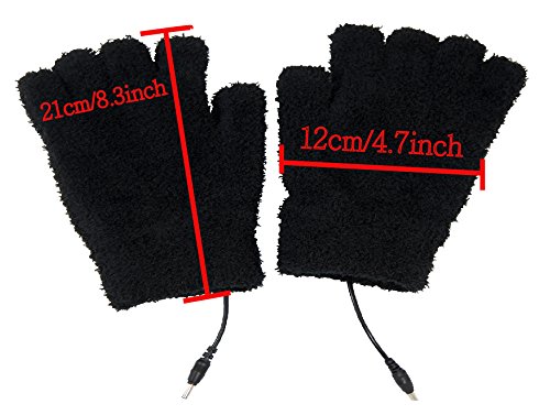 Obbomed MH-1020 USB 5V Composite Heating Element Warming Half Finger Stretchy Gloves – Connected to USB Port, PC, Laptop, Adapter for Power, Universal Size: 7.5 x 5 inches, Black