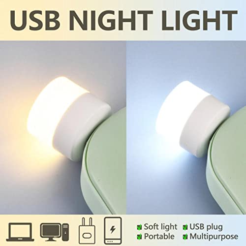 Linwnil USB Plug Lamp Computer Mobile Power Charging USB Small Book Lamps LED Eye Protection Reading Light Small Round Light Night Light(4 Warm Light) 4 Warm Light