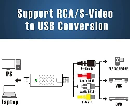 Video Capture Card, USB Video Capture Device,RCA to USB Audio Video Converter,VHS Mini DV VCR Hi8 DVD to Digital Converter for PC TV Tape Player Camcorder,Support PAL/NTSC,MAC Windows Vista Compatible Black-rca
