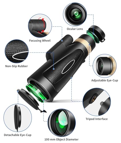 Monocular Telescope 12X60 HD High Power with Smartphone Adapter Tripod Larger Vision Monoculars for Adults with BAK4 Prism & FMC Lens Suitable for Bird Watching Hiking Camping Wildlife-Black black