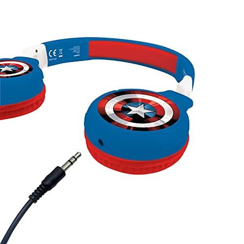 LEXiBOOK, Avengers Bluetooth Headphones, HPBT010AV | 2-in-1 Bluetooth & Wired, Kids safe, Foldable, Adjustable, Red/Blue