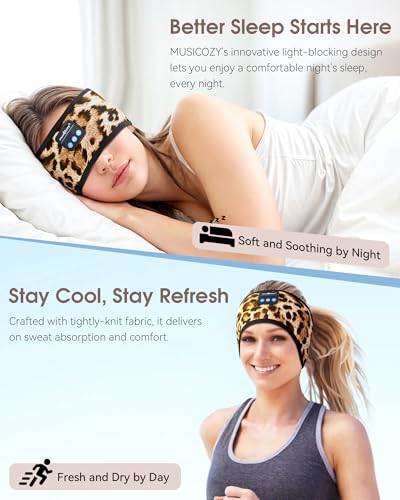 MUSICOZY Sleep Headphones Bluetooth Headband, Wireless Music Sleeping Headphones Sleep Mask Earbuds with Mic for Side Sleepers Workout Running Travel Yoga, Pack of 2