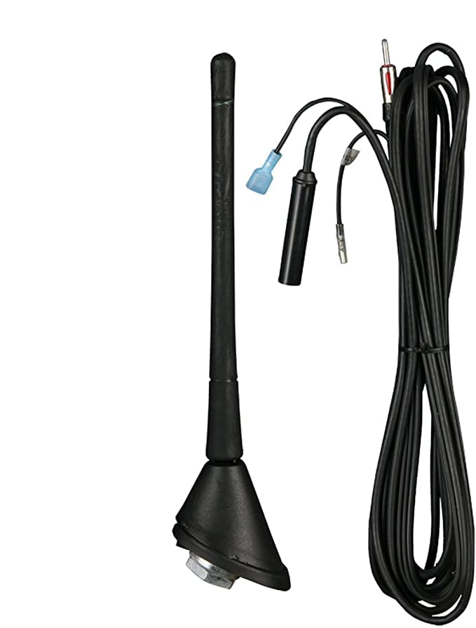 Metra 44-UA46 Amplified Electronic Roof Mount Antenna | Boosts weak station reception, universal fit replacement mast, chrome finish base, wired signal booster for clearer sound Standard Packaging