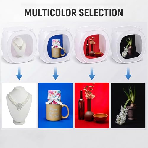 Sabary 24x24 Portable Photo Studio Shooting Tent, Foldable Light Cube Diffusion Soft Box Tent with 4 Colors Backdrops and 2 Pairs Cotton Gloves for Product Photography