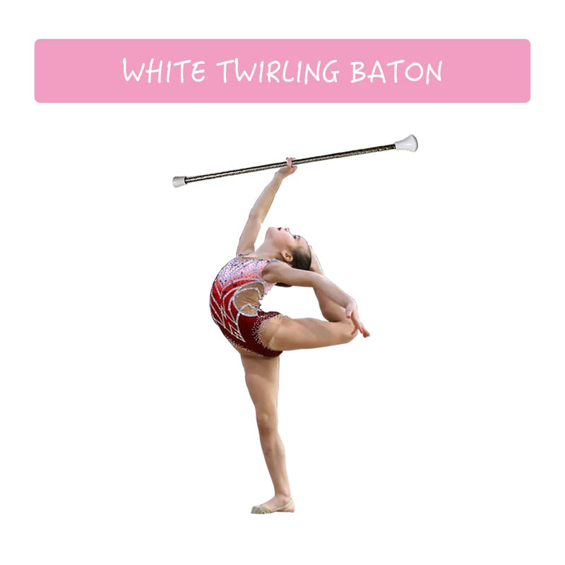 24-Inch Twirling Baton Spinning Dance Baton Metal Rhythmic Gymnastics Conducting Batons for Child in Majorette-Complete with 1 Dance Ribbon Rainbow Streamer (White,1 Pack)