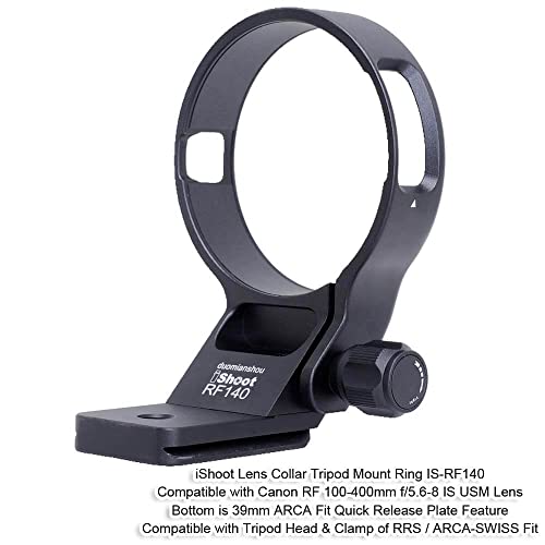 iShoot Metal Lens Collar Tripod Mount Ring Compatible with Canon RF 100-400mm f/5.6-8 is USM, Lens Support Holder Bracket Bottom is Arca-Swiss Fit Quick Release Plate Dovetail Groove