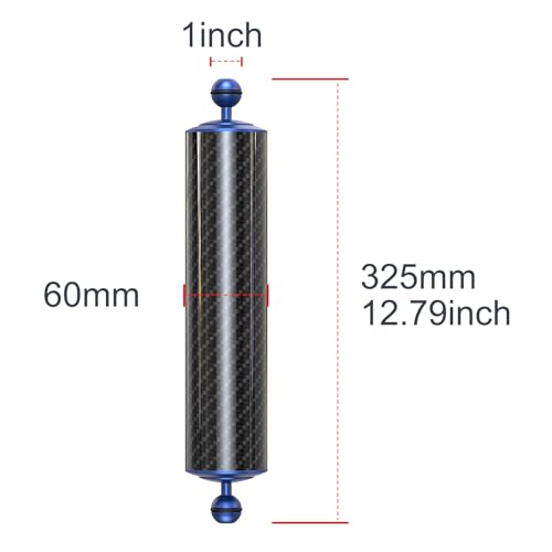 Carbon Fiber Underwater Float Arm with Dual Ball Mounts for Photography and Video, Compatible with Diving Trays, Video Lights, Strobes (Blue, 60mm12') 60mm12' blue