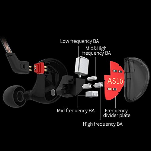 KZ AS10 IEM Headphone, 5 Balanced Armature Driver KZ Earbuds Wired Earphone, Stereo HiFi in Ear Monitor Headphone Musician Headset Earphone with Detachable 2 Pin Cable(No Microphone, Black) NO Microphone Classic