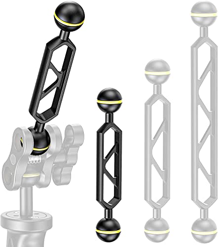 Seafrogs Aluminum Alloy Underwater Extension Arm, 1" Ball to YS Head Adapter, Carbon Fiber Dual Ball Arm for Strobe, Video Light, Diving Tray(AM-16-4PCS)