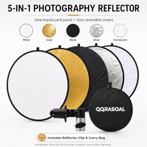 Large 5 in 1 Reflector Photography, 51in/130cm Photo Reflector with Clip open size:130cm/51inch