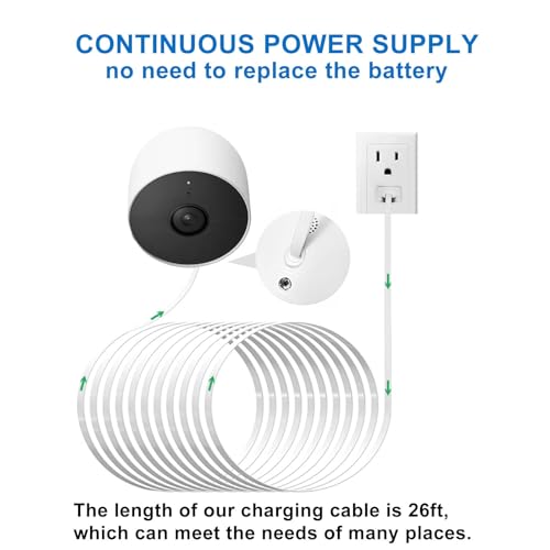 DIANMU 26FT Power Cord with Adapter for Google Nest Cam (Battery), 2 Pack White 26 FT-2 Pack