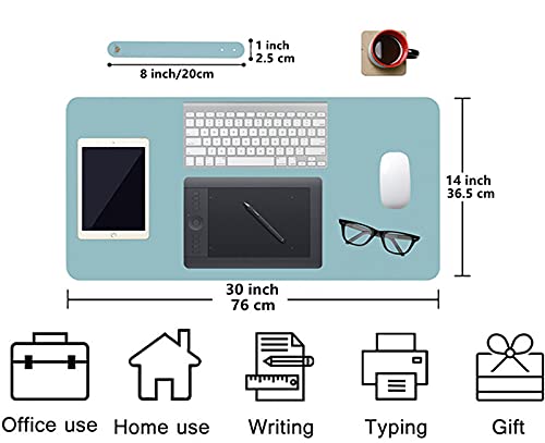 Leather Desk Mat,Desk Pad,Desktop mat,Waterproof Desk Mat for Desktop, Desk Mat for Keyboard and Mouse,Leather Mouse Pad Protector for Office and Home,30"x 14" Leather-light Blue