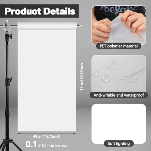 Nezyo Light Diffuser Sheet Diffusion Film Sheet Lighting Gel Diffuser Roll White Diffusion Paper for LED Flash Strobe Light Photography Video (15.75 x 590.6 Inch/ 0.4 x 15 M) 15.75 x 590.6 Inch/ 0.4 x 15 M