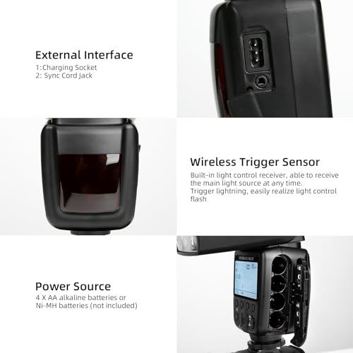 PHOTOOLEX Camera Flash Speedlite FK310, GN33 LCD Display, Manual S1/S2