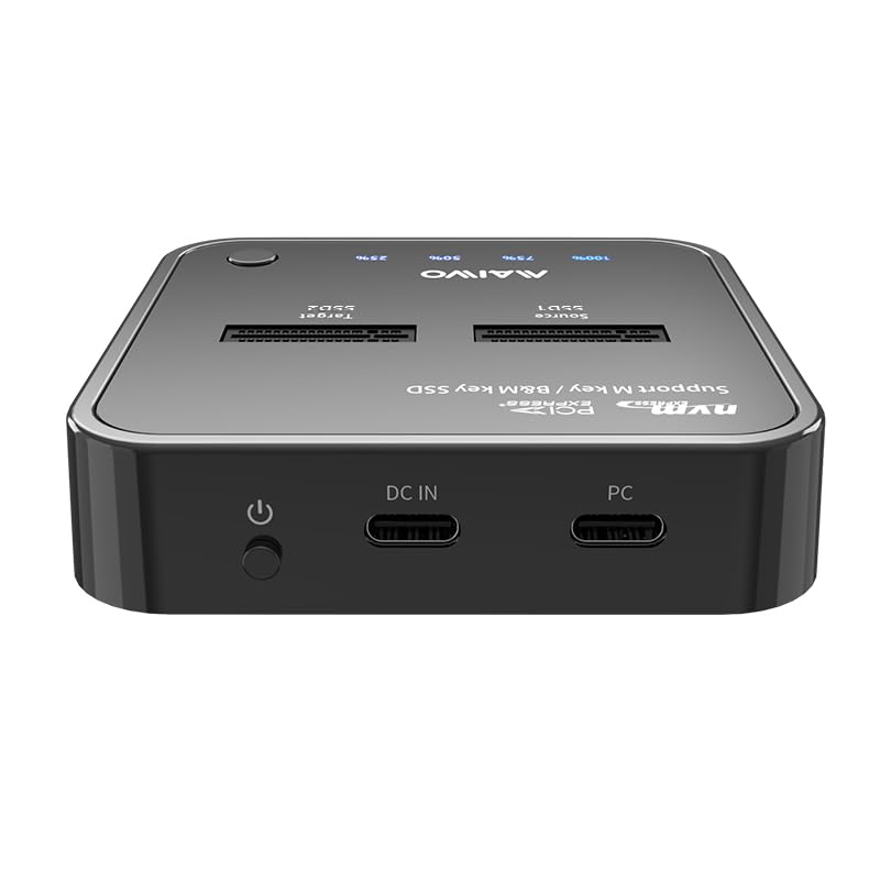 MAIWO NVMe Cloner M.2 Duplicator for PCIe NVMe M Key SSD, USB C to SSD Adapter, Dual Bay Hard Drive Docking Station Reader with UASP, 20Gbps USB C&A Cables, 5V 3A Power