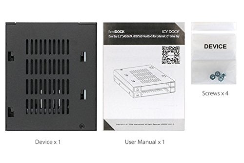 ICY DOCK Dual 2 Bay 2.5” SSD & HDD Dock Tool-Less Hot-Swap SATA / SAS Mobile Rack Enclosure for 3.5” Bay - flexiDOCK MB522SP-B