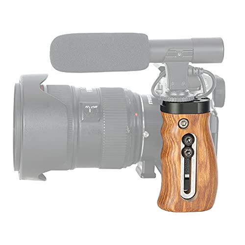NICEYRIG Wooden Side Handle for ARRI Locating Pin Adjustable Universal Left & Right Grip for DSLR Camera Cage Rig - 462