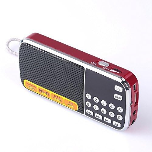 Leting Portable AM/FM Radio and MP3 Speaker, Mini Rechargeable Radio with 0-9 Number Keys for Direct Song & FM Tuning, TF Card/USB Support, Built-in Flashlight, Clear Reception (Red) RED