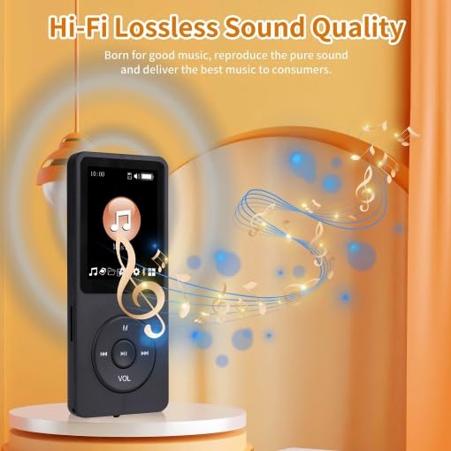128GB Portable MP3 Player, with Bluetooth 5.2, Music Player with Built-in HD Loudspeaker, HiFi Lossless Sound, E-Book Reader, Earphones Included, Voice Recorder Black